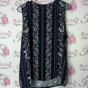 Loft Ann Taylor tank top flowers Floral Sleeveless Top - Navy and White